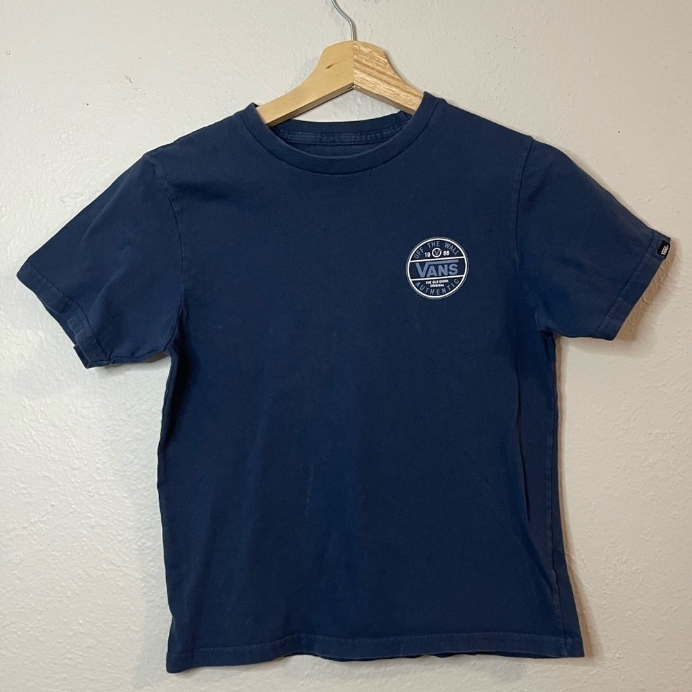 Vans size S-kids tshirt, classic fit, navy blue with logo on front & back. EUC